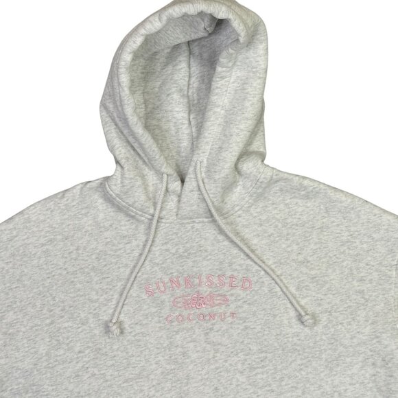 Sunkissed Coconut Hoodie Sweatshirt Womens XS Gray Oversized Cropped Sweatshirt - Picture 2 of 12